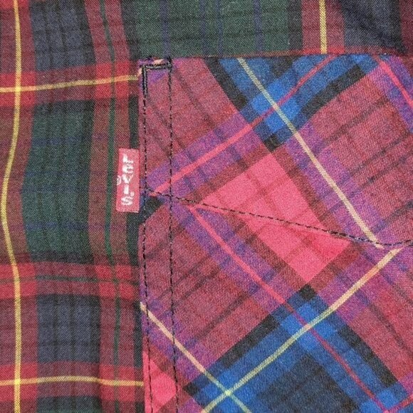 Levi Two Tone Plaid Print Cotton Blend Long  Sleeve Button Up Shirt Size XXL - Picture 4 of 5